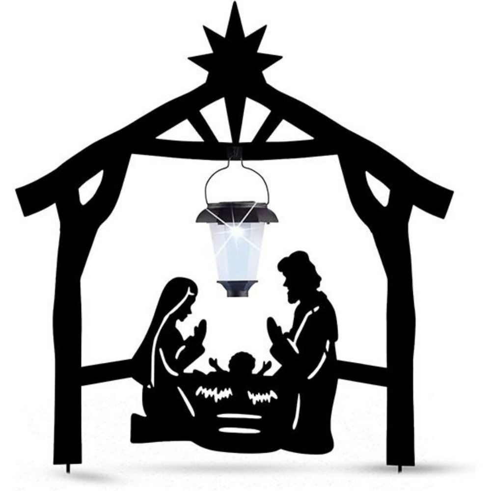 Holy Family Nativity Shadow Garden Stakes with Solar Lantern Nativity Scene